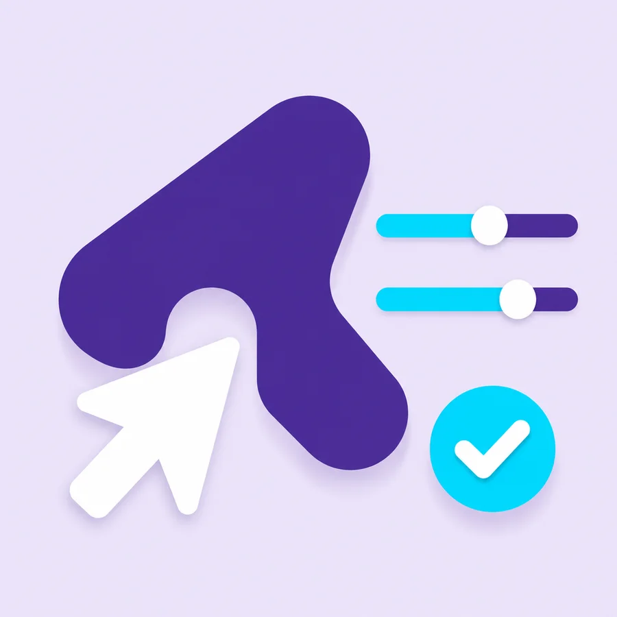 Illustration of a logo mark being fine-tuned with sliders and a checkmark